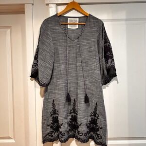 Kyla Seo Embroidered Boho Dress Tassel Flare Sleeve Womens XS Resort Coastal